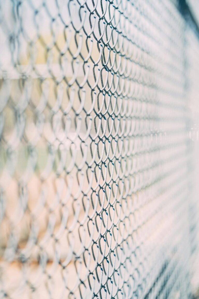 Abstract view of a chain link fence with a blurred, artistic aesthetic and soft focus.